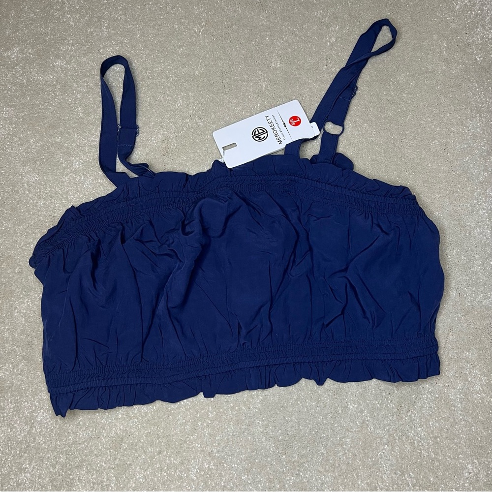 Merokeety Crop Tube Tank with Adjustable Straps Blue NWT women's Large
